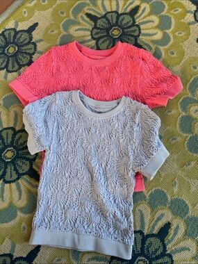 Chelsea & Violet Kids Textured Short-Sleeve Tops in Coral Pink and Light Blue